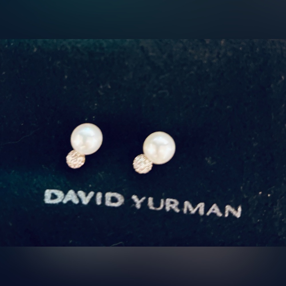 David Yurman Silver Pearl and Pavé Earrings